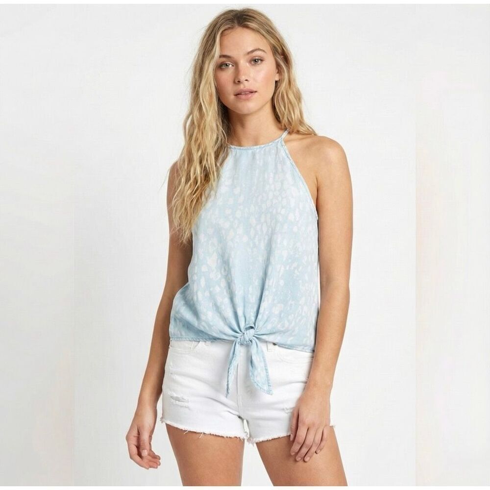 Bella Dahl Tie Front Halter Top Medium NWT Blue Animal Print Summer Coastal